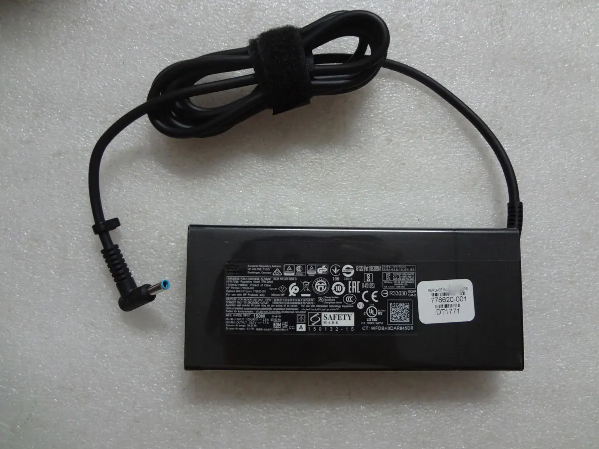 Новинка, тонкий адаптер переменного тока 19,5 в 150 А 775626 Вт с голубым наконечником для ноутбука HP Omen 15T-ce000, оригинальное зарядное устройство Puryuan