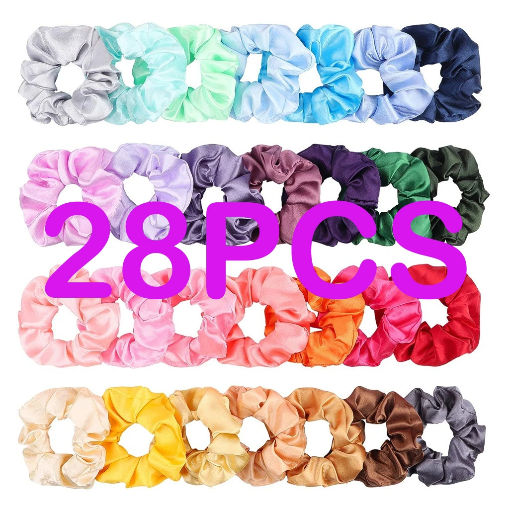 28 шт. винтажная однотонная шелковая атласная резинка для волос подходит женских