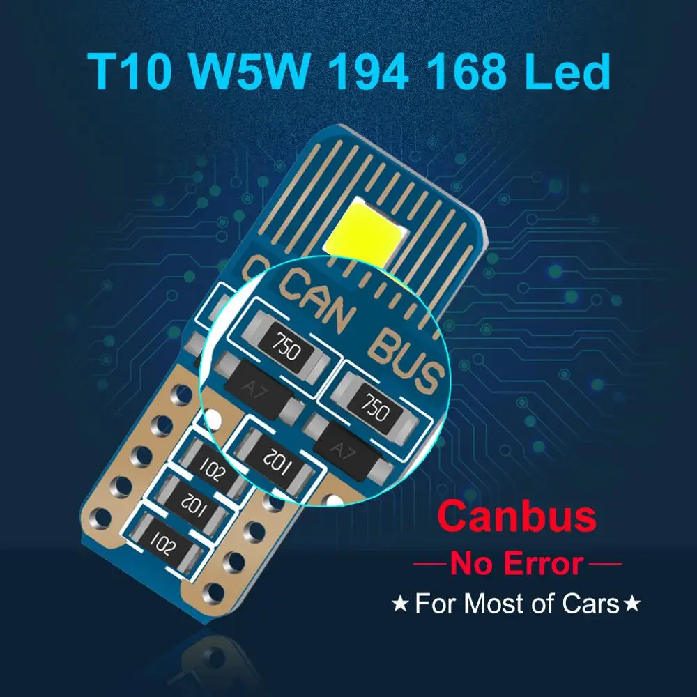 6 шт. суперъярсветодиодный Светодиодная лампа T10 W5W 194 168 Canbus без ошибок
