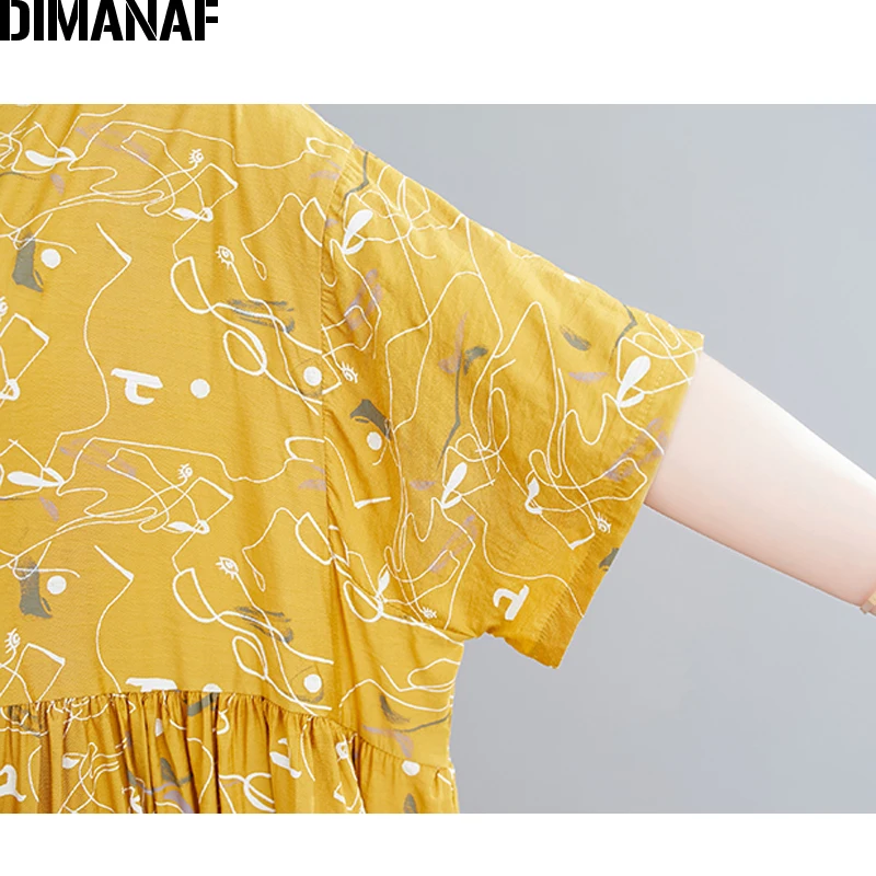 

DIMANAF Plus Size Women Print Dress Summer Sundress Cotton Vestido Loose Pleated Lady Long Dress 5XL 6XL Big Size Beach Clothing