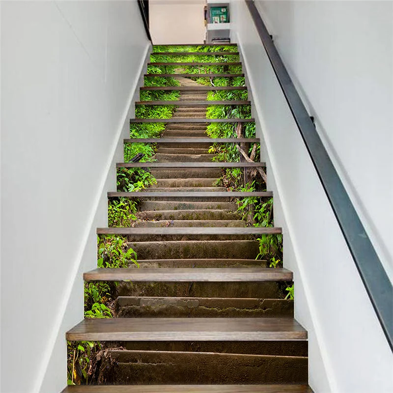 

ПВХ обои, зеленая каменная лестница, простые 13 штук, DIY наклейки для лестницы, фотообои