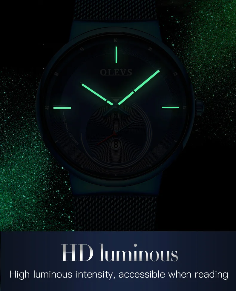 NEW OLEVS Watch Men Luxury Quartz Date Blue Dial Thin Top Brand Watches Sports Chronograph Mesh Belt Wrist Watch Man Clock
