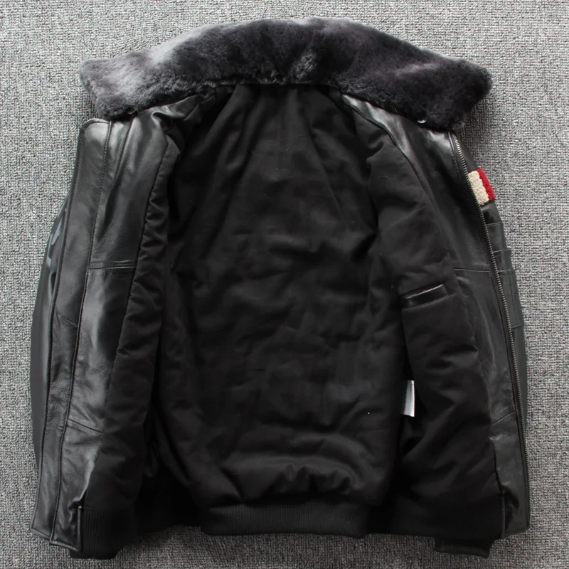 

Men 2021 New Embroidery Indian Skull Air force flight A1 Pilot Sheepskin Casual Wool collar Real leather Jacket S-XXXL