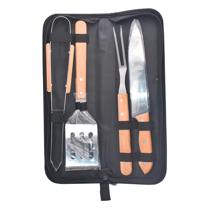

4pcs Stainless Steel Barbecue Fork Tongs Skewer Sets BBQ Roasting Grilling Tool Spatula Roasting Shovel Tongs Set