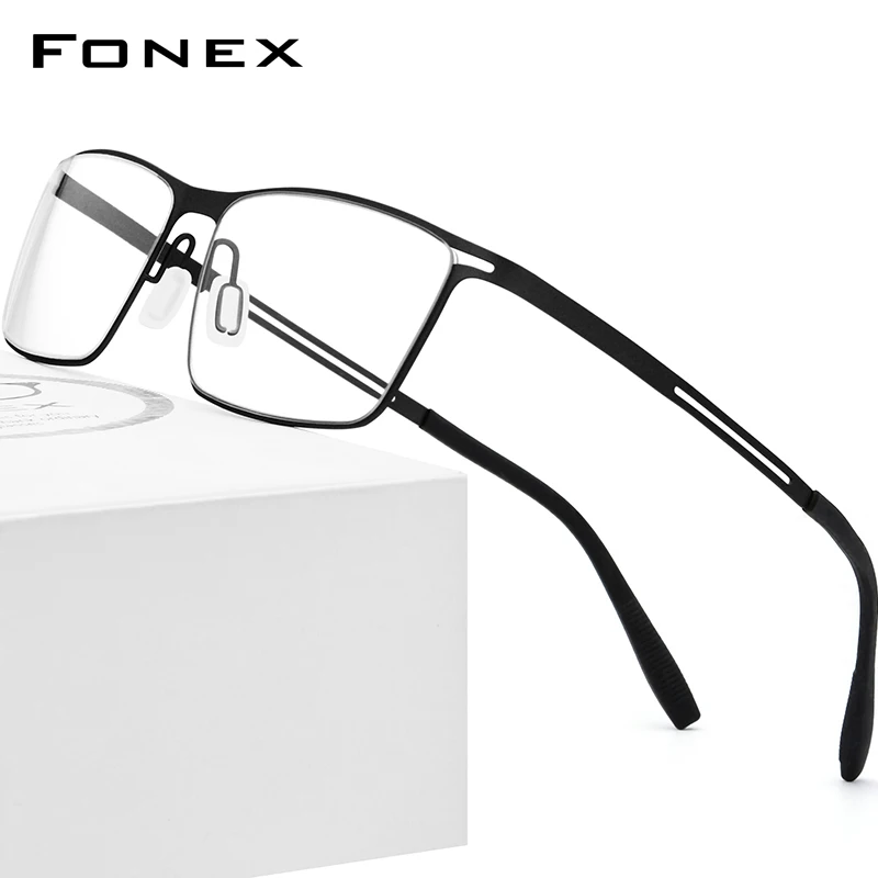 FONEX B Titanium Glasses Men Semi Rimless Prescription Eyeglasses Frame Ultralight Myopia Optical Frames Screwless Eyewear 874