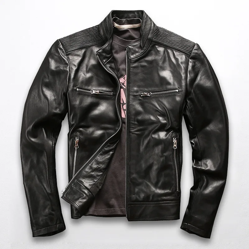 

Men's Genuine 2021 Leather Short Slim Pure Leather Sheepskin Motorcycle Leather Jacket Casual Jacket