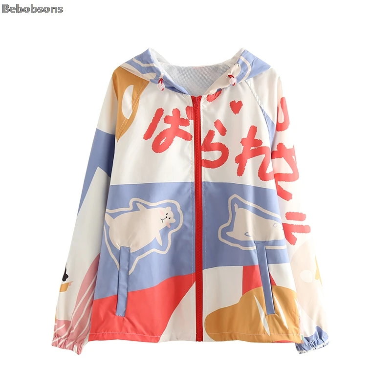 Осенняя Новая Дизайнерская Женская Базовая куртка с капюшоном пальто мультяшным