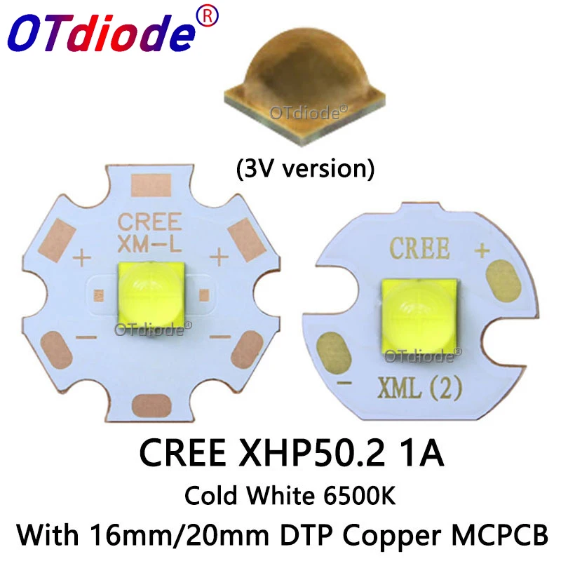 Newset 3V Cree XHP50.2 1A Cold White 6500-7000K 2nd generation LED Bead Diode Lamp Version 6A with 20mm 16mm DTP Copper MCPCB | Лампы и
