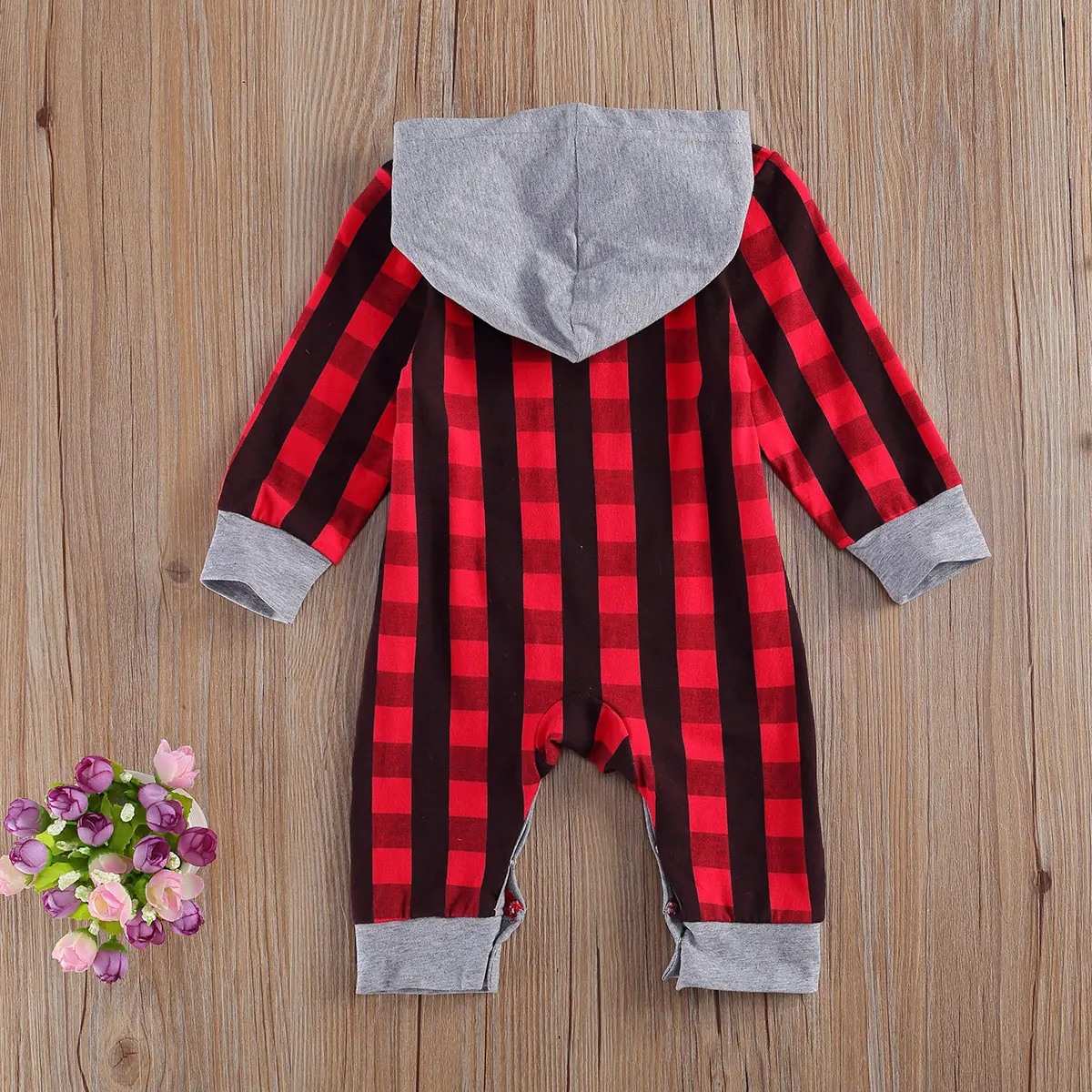 

Christmas Baby Lattice Jumpsuit Toddler Boy Girl Long Sleeve Reindeer Printing Hooded Romper Winter Warm Cozy Bodysuit