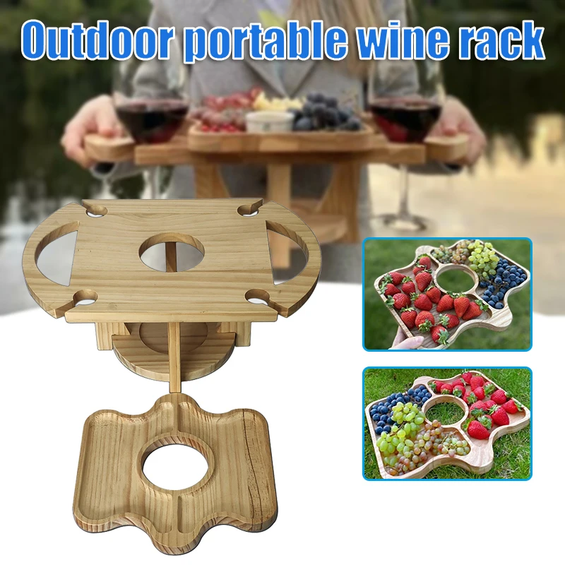

Уличная портативная Винная стойка, Складной Съемный деревянный держатель для вина, многофункциональный поднос для кемпинга, пикника, сада ...