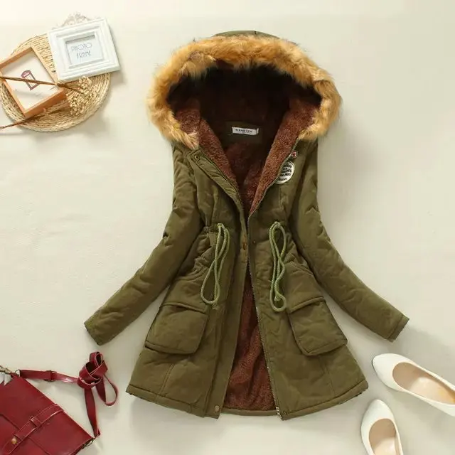 Winter New Korean Middle-length Cotton Clothing Women's Large-haired Lamb Velvet Jacket Plus Plus Thick Loose Cotton Clothing