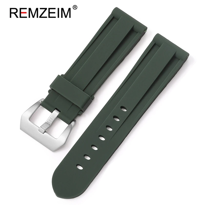 REMZEIM Soft Silicone Sport Watchband Red Black Blue Green Men Women 22mm 24mm 26mm Replacement Band Strap Watch Accessories