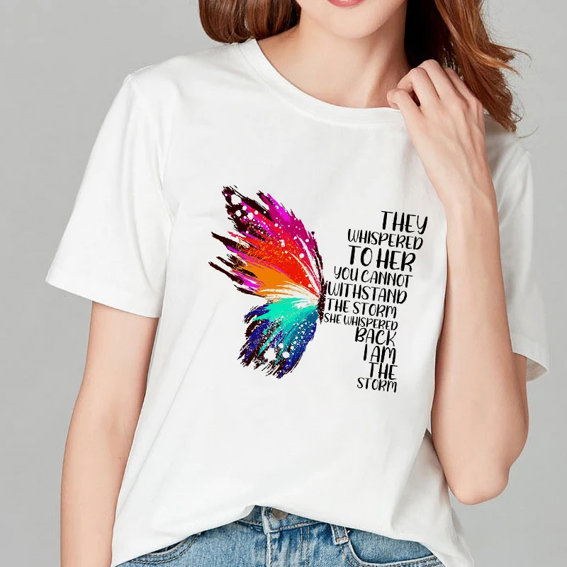 Футболка женская с принтом бабочек коротким рукавом | Женская одежда