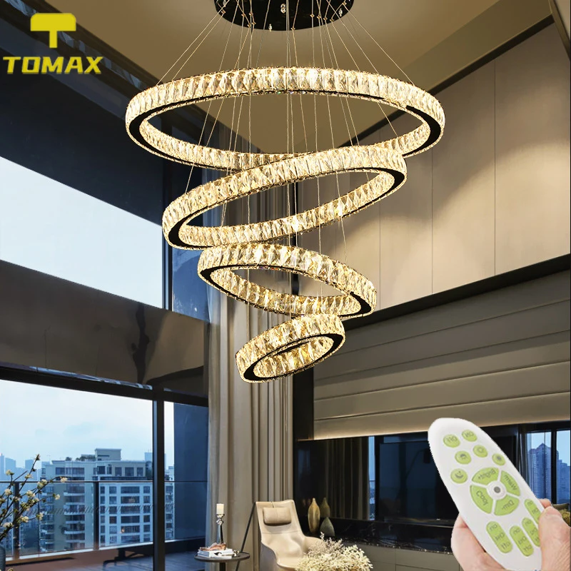 

[1 Year Warranty]4 Rings 80CM Modern LED K9 Crystal Chandelier Lightings For Living Room Rings Pendant Hanging Ceiling Fixtures