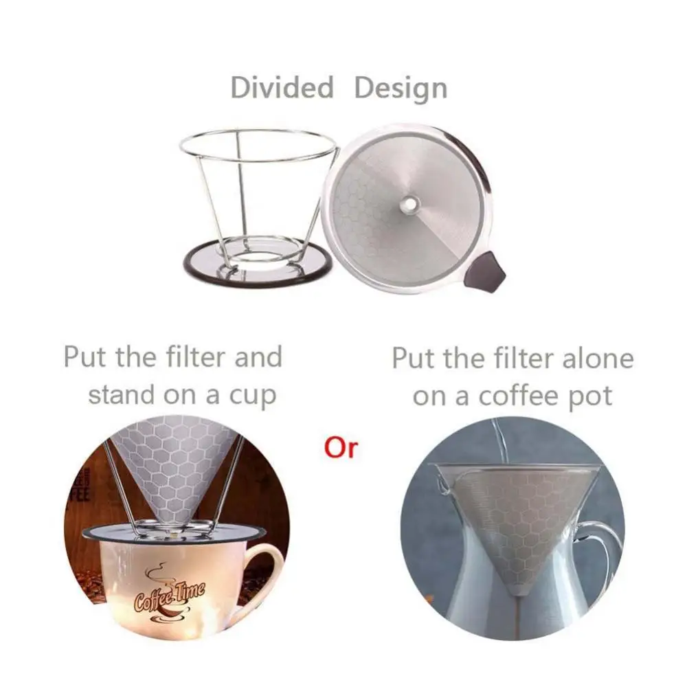 Reusable Coffee Filter Durable Stainless Steel Holder Mesh Funnel Baskets Pour Over Dripper Strainer Tool | Дом и сад