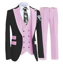 Mens 3Piece Suits Blazer+Vest+Pants Notch Lapel Flat Slim Fit Wool Groomsman Wool (4)