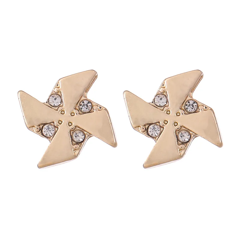 

Creative Rhinestone Windmill Stud Earrings for Woman Geometric Ladies Fashion Childlike Small Jewelry Lady Korean Trendy