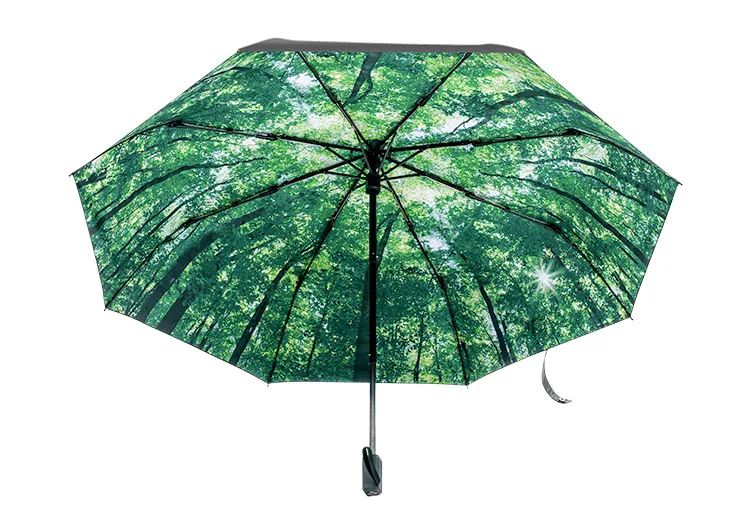 

Green Anti-UV Sun Umbrella Rain Womne Parasol Three Folding Clear Umbrella Ladies Sunny Rainy Big Black Coating Gift Umbrellas
