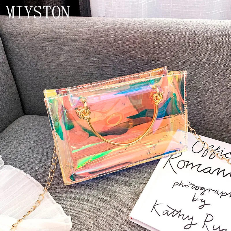 2019 новая ПВХ Желейная сумка через плечо Прозрачная лазерная Женская сумочка