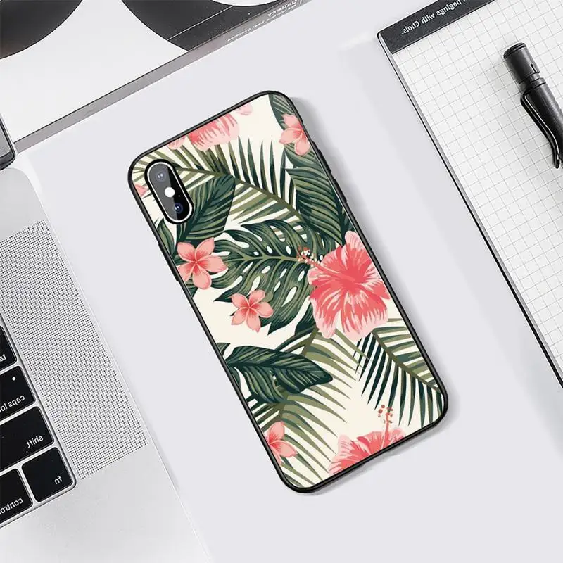 

Vintage leaf art pattern painting shell Phone Case Tempered glass For iphone 5C 6 6S 7 8 plus X XS XR 11 PRO MAX