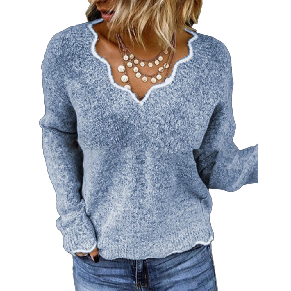 

Fluffy Sweaters Pullovers Casual Women Solid Color Long Sleeve V Neck Irregular Hem Thin Pullover Sweater Warm Clothes Winter