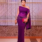 Дешевое фиолетовое платье-футляр для выпускного вечера с аппликацией и поясом, длинное платье на одно плечо для африканских женщин, официальное платье для выпускного вечера