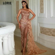 LORIE – robe de soirée de forme sirène, longue, en paillettes, avec plumes, fente haute, grande taille, modèle spécial, 2020  (2)
