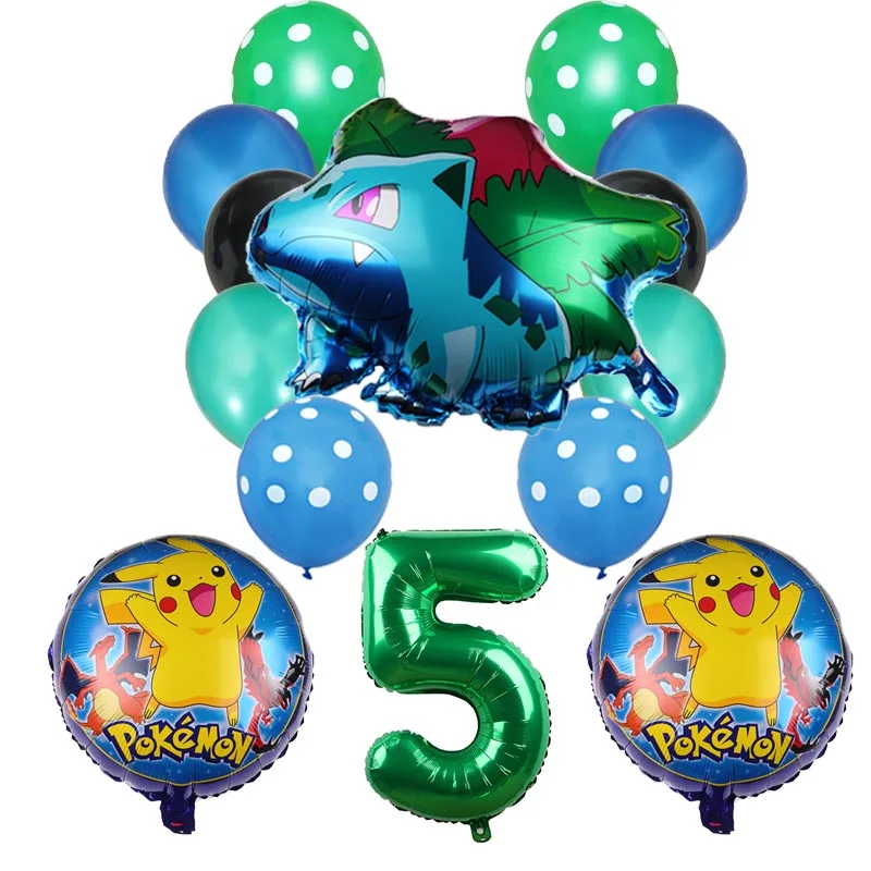 

14pcs Pokemon series Pikachu Jenny Turtle Aluminum balloon Children number balloons Birthday party decoration Balloon set