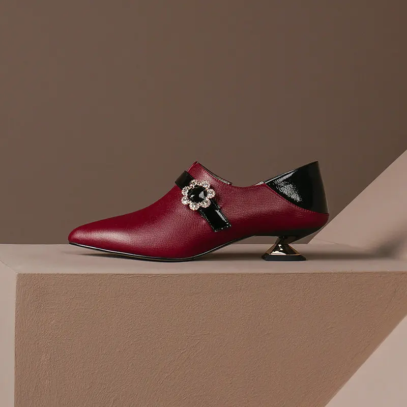 

high quality flower office ladies shoes Genuine leather poined toe low-heeled women shoes autumn women strange heels pumps