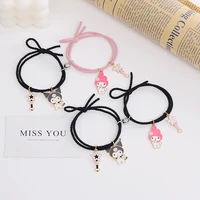 2pcsset cute cartoon couple bracelet magnet ball hand men and women gift friendship charms elastic rope chain couple jewelry