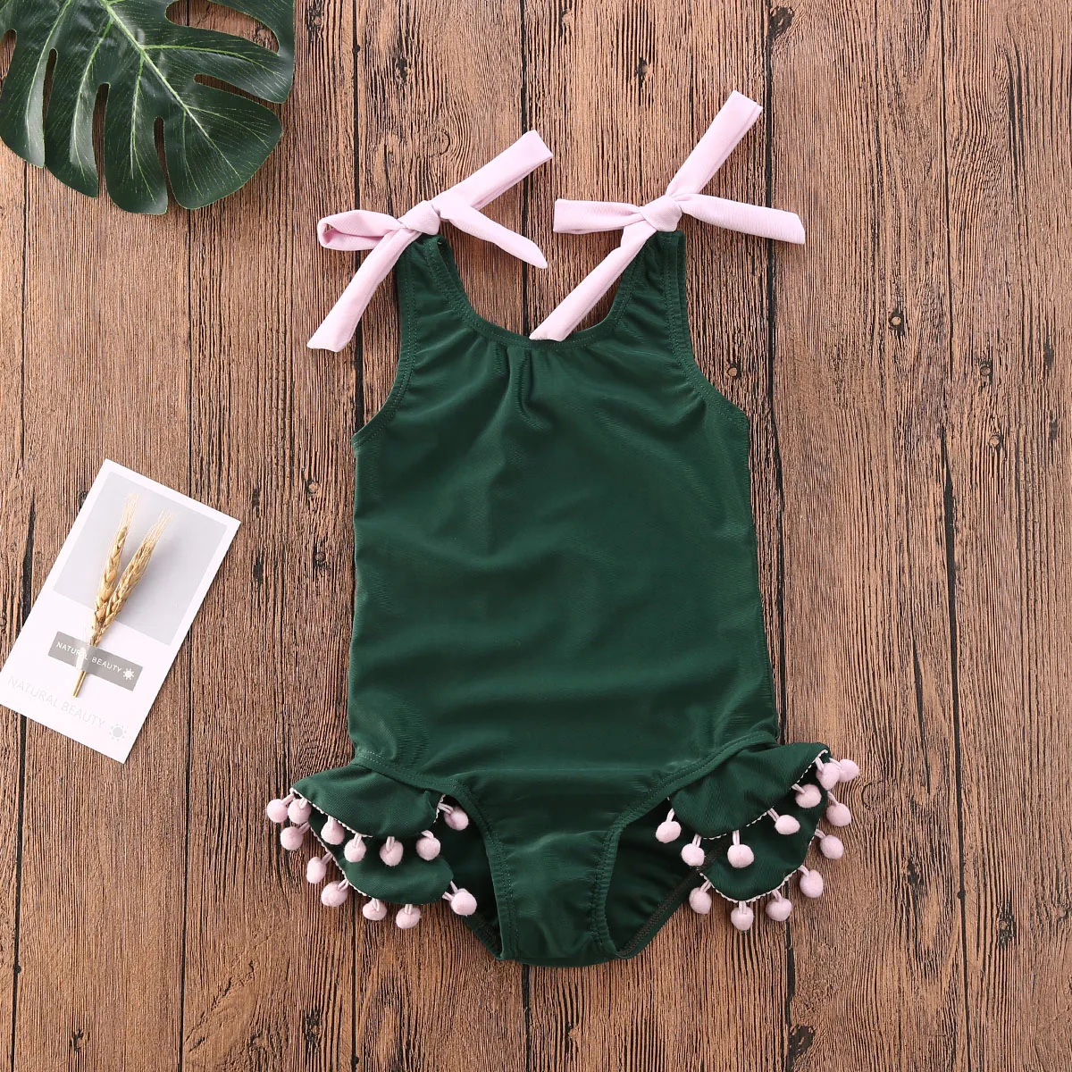 Купальник с зелеными кисточками для маленьких девочек детские летние пляжные