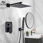 Черный набор для душа настенный смеситель для душа Тропический смеситель для душа для ванной комнаты с ручным душем вращающийся излив для ванны