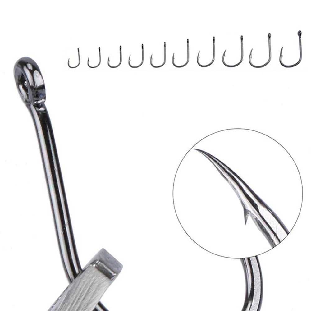 100pcs Fishing Hooks Set Carbon Steel Single Circle Fishhook Fly Jip Barbed Carp Sea Tackle Accessories | Спорт и развлечения