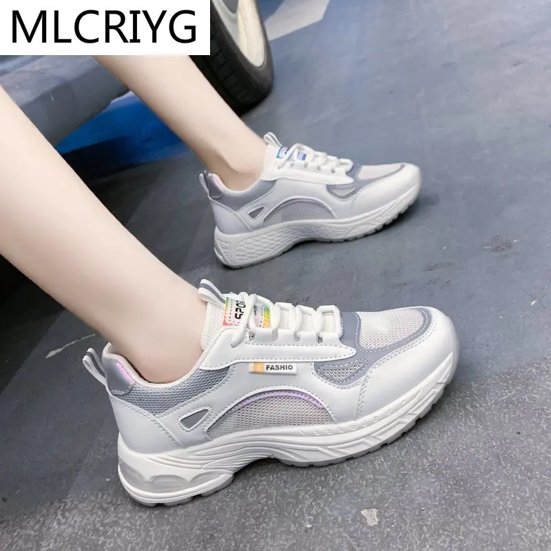 

Женские массивные кроссовки 2021, модная обувь на платформе, на шнуровке, дышащая сетчатая женская обувь с вулканизированной подошвой, Zapatillas ...