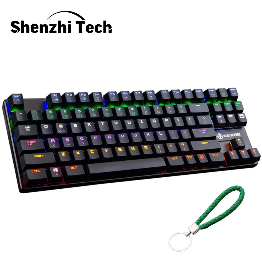 Мини 87key механическая клавиатура игровая Проводная с подсветкой синим
