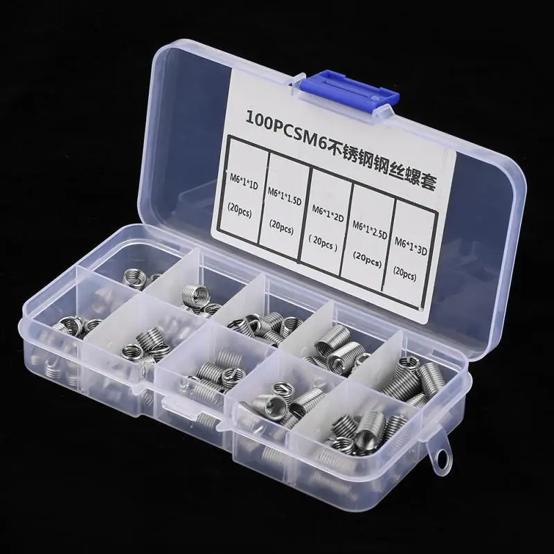 100 шт. M6 * 1 1D/1.5D/2D/2.5D/3D набор винтовых спиральных резьбовых вставок из нержавеющей