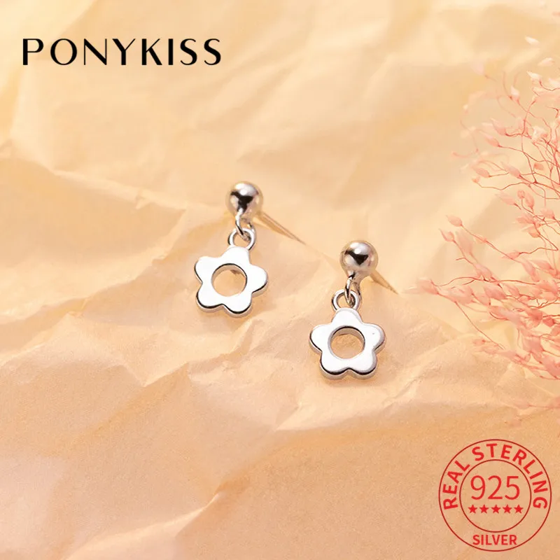 

PONYKISS модный S925 стерлингового серебра с милыми цветами, пустотелые серьги гвоздики для женщин вечерние изысканные ювелирные изделия Аксесс...