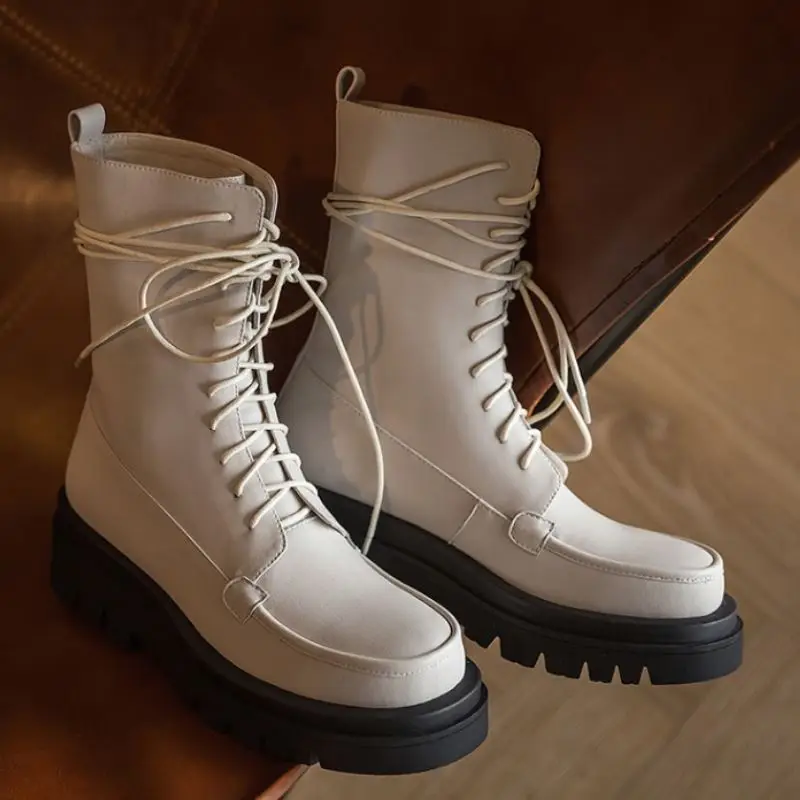 

KemeKiss Real Leather Women Mid Calf Boots Round Toe Shoes Winter Warm Boots Women Fashion Footwear Size 33-40