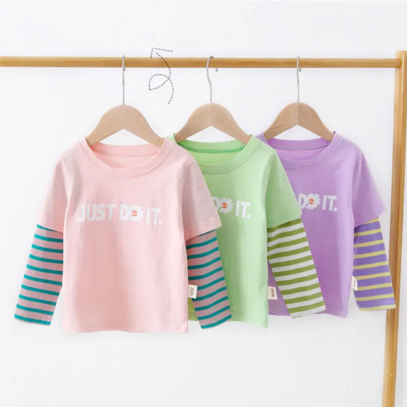 

Autumn Boys And Girls T-shirt Children Flower Tops Strip Long-Sleeve Sweatshirts Kids Novelty Cotton 18M-6years Clothing