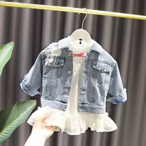 Girls Coat Childrens Jacket Fashion Jeans New Baby Denim Lace Jacket Windbreaker Kids Long-Sleeved Clothes