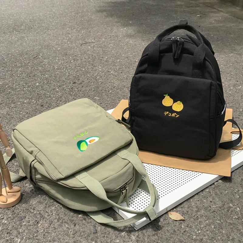 

Fruit Embroidery Women Backpack Little Fresh Nylon Shoulder Bag Girls Schoolbag For Teenagers