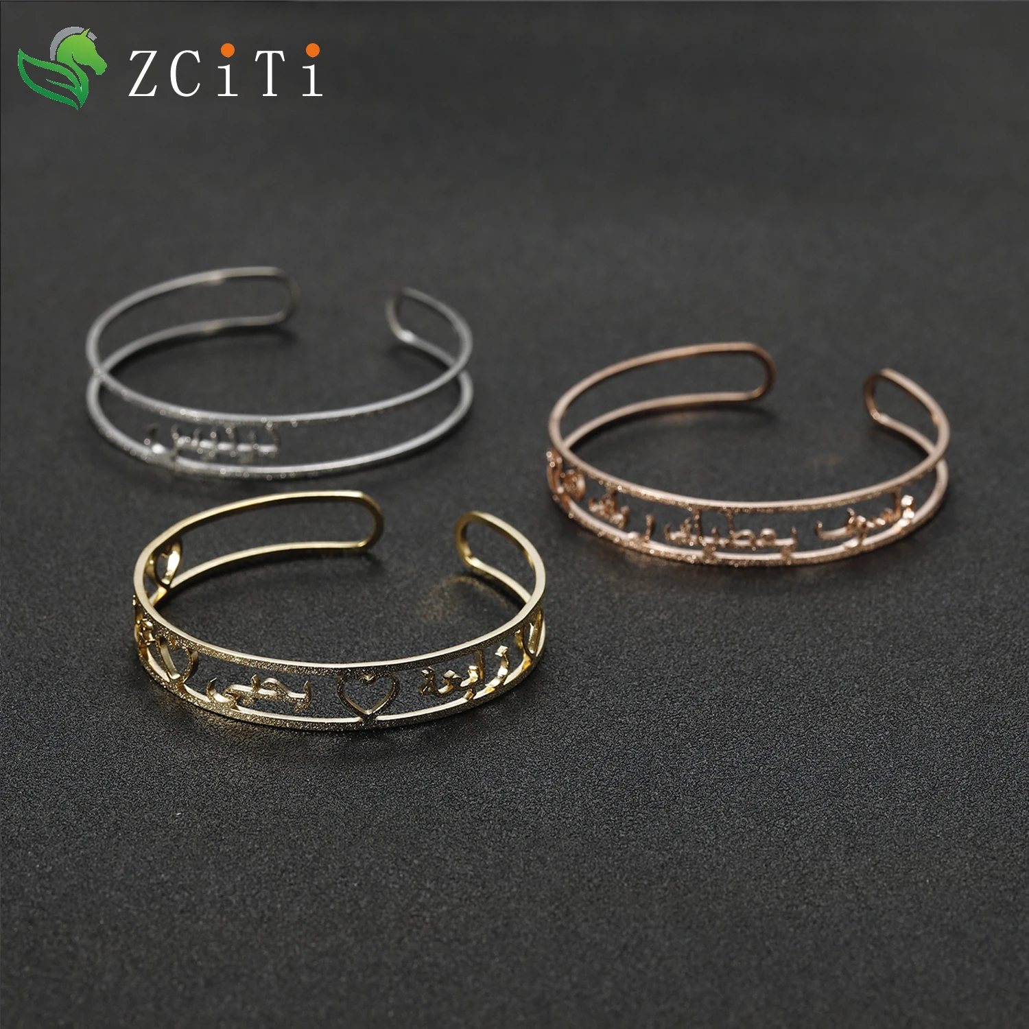 Personalized Silver/gold/Rose Gold Light Plated Frosted Arabic Name Bangles & Custom Bracelet for Women Party Fashion Jewelry