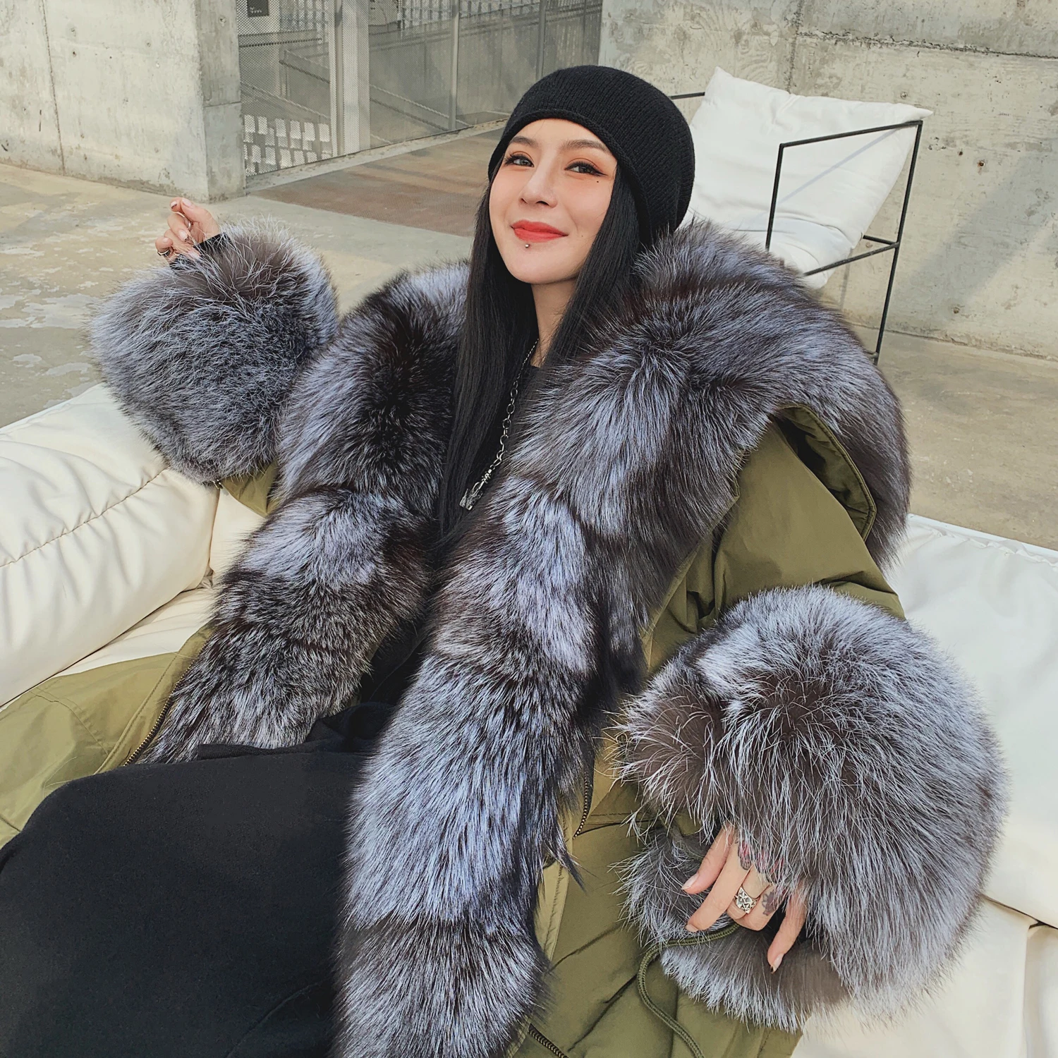 Real Fox Fur Parka Winter Women Coat 2021 KoreanWomen's Down Liner Fur Coat Removable Big Fox Fur Jacket Female Streetwear Women