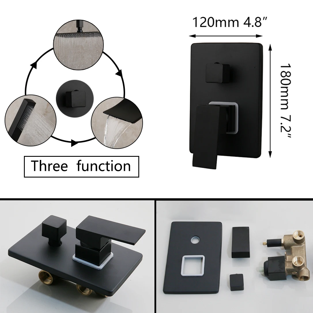 KEMAIDI Matte Black Bathroom Shower Faucet Rainfall Tub LED Bathtub Rain Square Head Waterfall Set | Обустройство дома