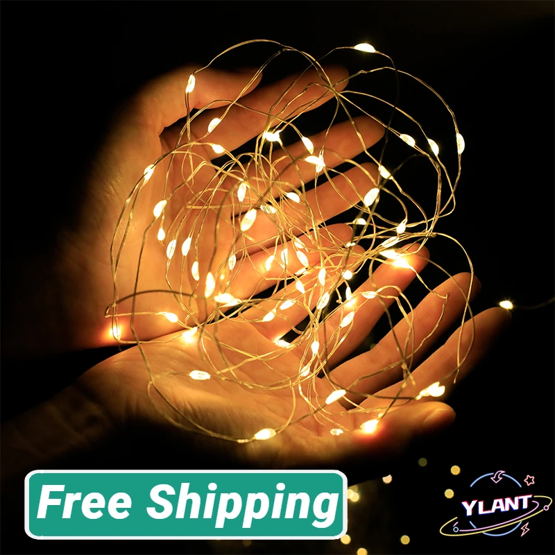

2022 5 Colors LED Outdoor Light String Fairy Garland Battery Power Copper Wire Lights For Christmas Festoon Party Wedding