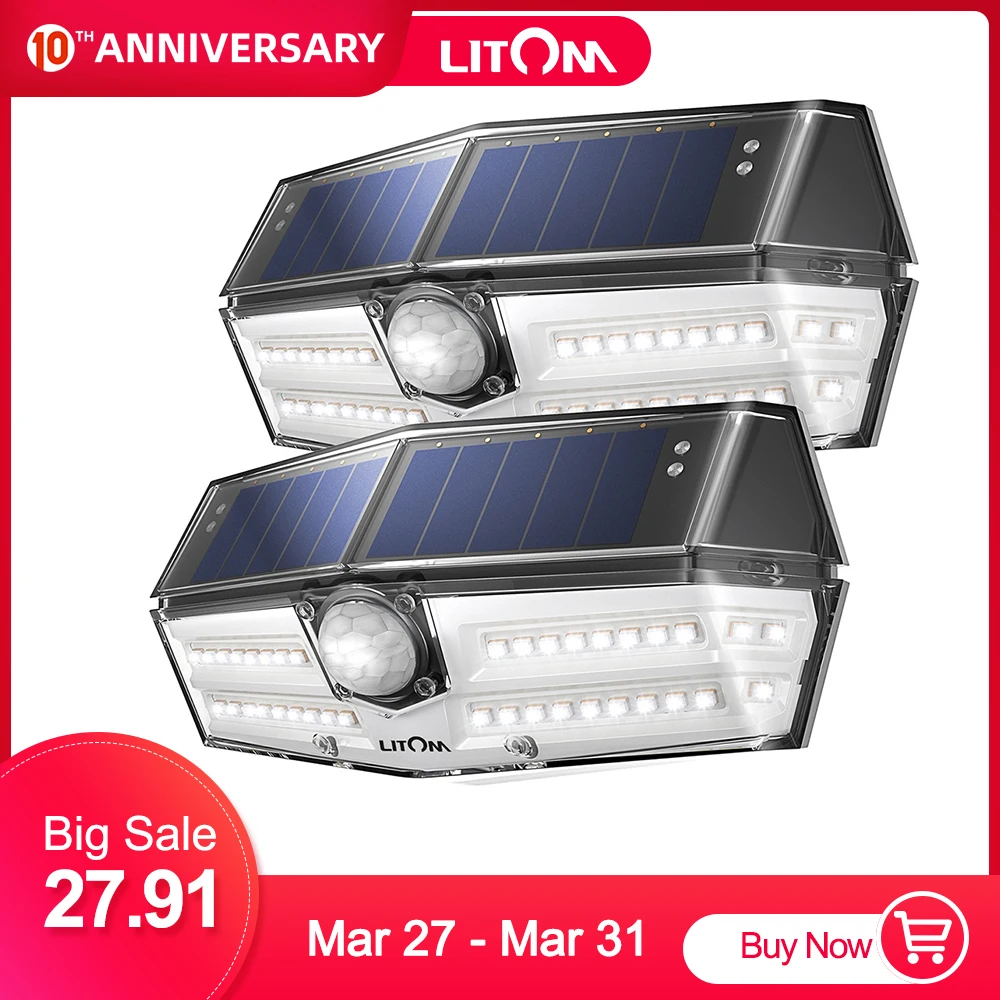 2 упак./лот LITOM 40 LED Солнечный Свет Открытый датчик движения огни 24.5%