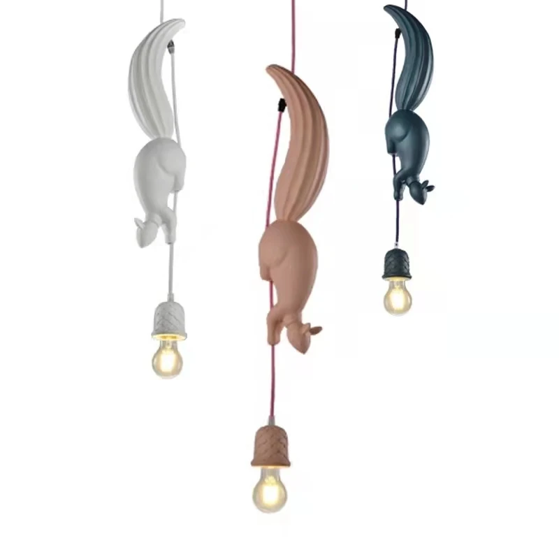 

Nordic Resin Squirrel Led Pendant Lights Modern Industrial Hanging Animal Lamp for Children's Room Kitchen Loft Decor Fixtures