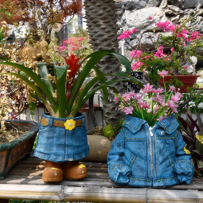 

American Cement Jeans Flower Pot Accessories Garden Balcony Villa Ornaments Crafts Outdoor Courtyard Vase Figurines Decoration