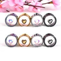 heart shaped crystal ear tunnels stretching kit steel screwed flesh expander earring gauges with double flared 8 25mm