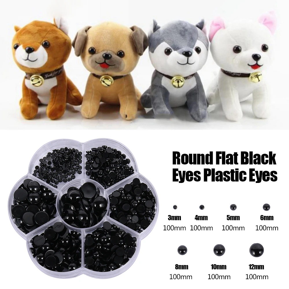 

500Pcs 3-12mm DIY Teddy Bear Eyes Doll Eyes Accessories Round Flat Black Eyes Plastic Eyes Eyes for Dolls Making Doll Toys